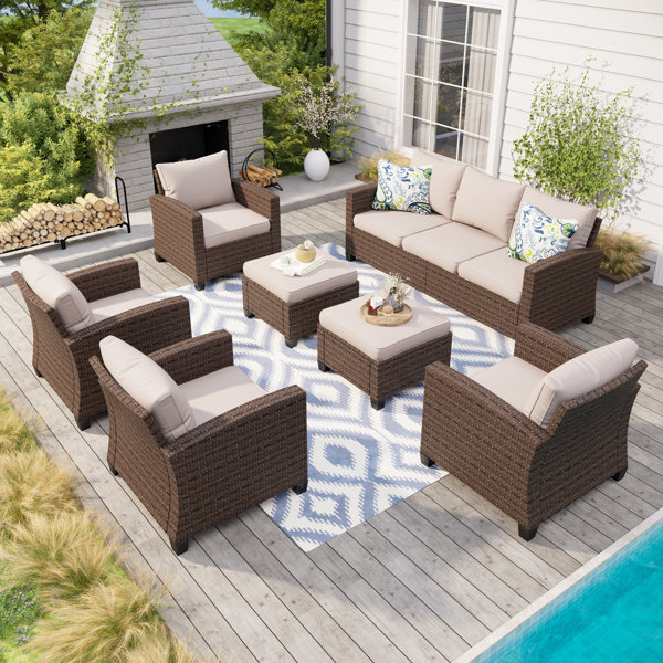 Lark Manor Argyri 9 Person Outdoor Wicker Patio Conversation